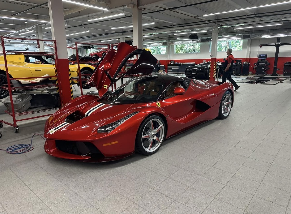 Red Ferrari in garage