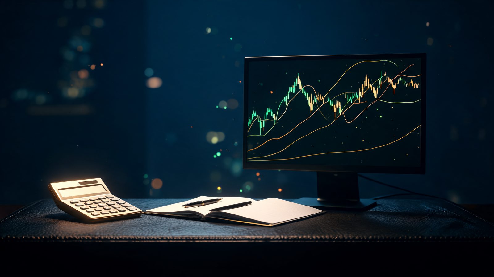 Position size calculator on a trading desk